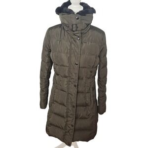 Michael Kors Women's Hooded Puffer Coat Faux Fur Down Fill Olive Green Small